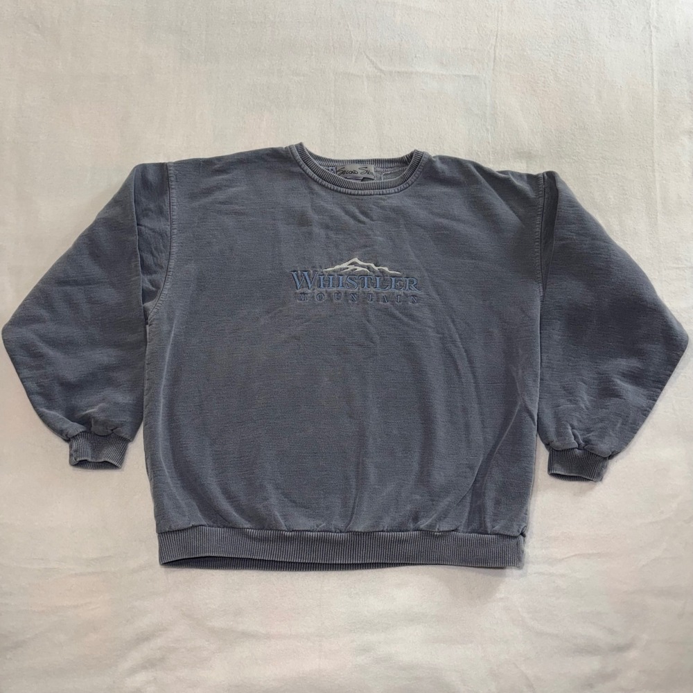 Second Skin Whistler Mountain Canada Sweatshirt Faded Blue Boxy Sz M Embroidered